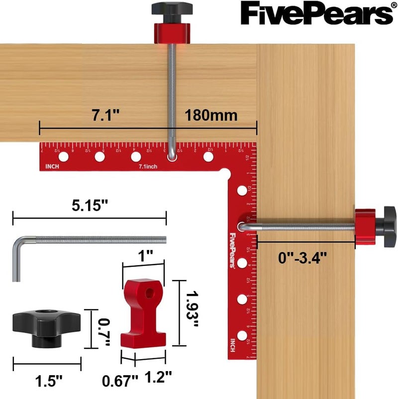 FIVEPEARS 4 Pack 90 degree positioning square clamps set for woodworking, 7.1" x 7.1"(18 x 18cm) aluminum precision right angle corner clamp for square picture frame tool box cabinet drawer and wood - Image 2